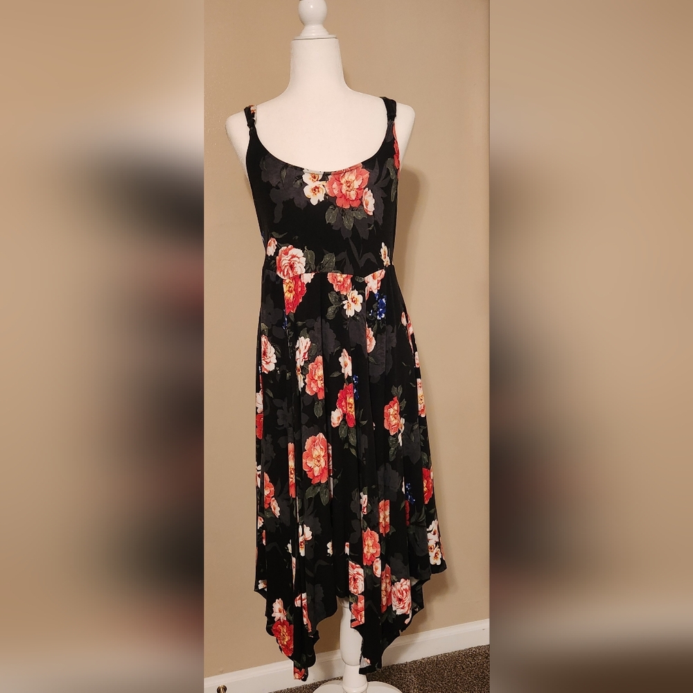 torrid Black Floral Midi Dress with Red & Pink Roses
